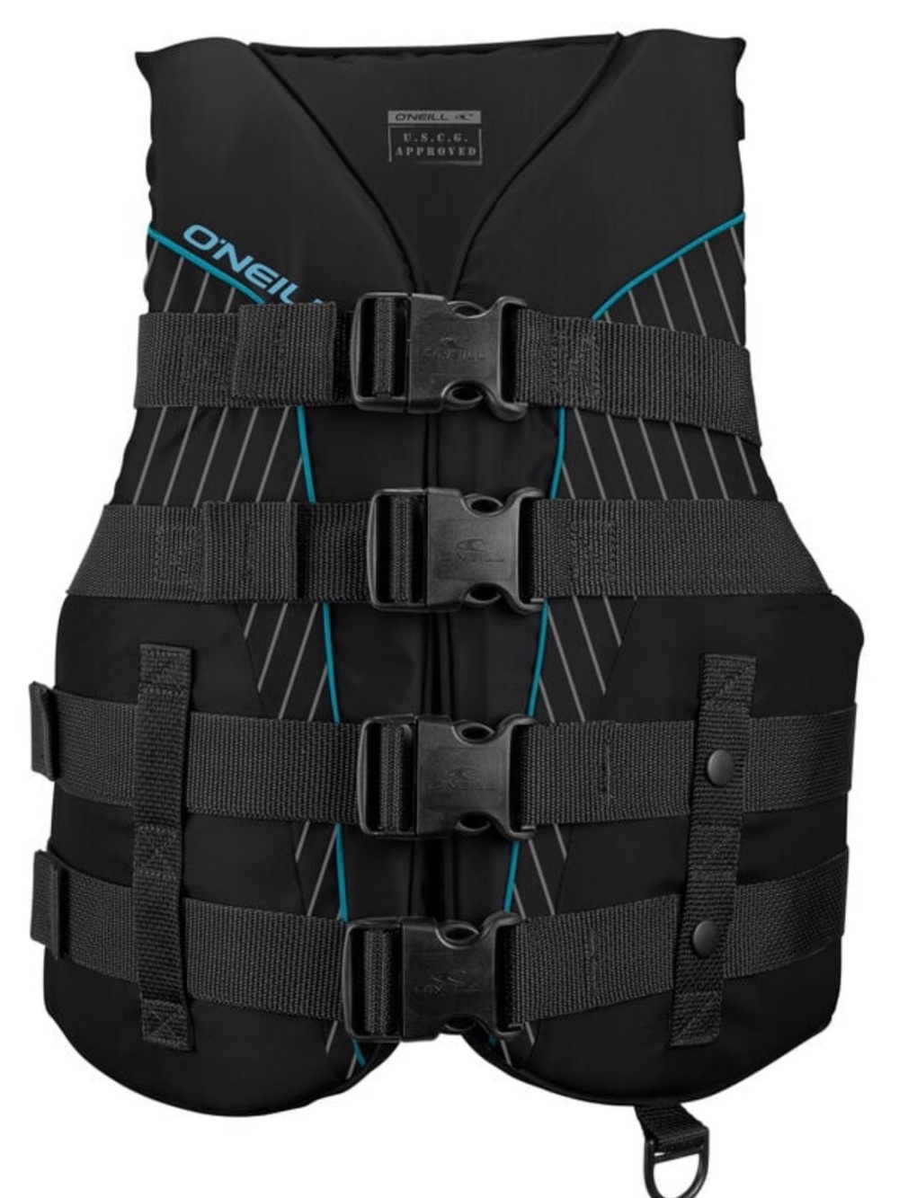 7. O'Neill Ladies Superlite M| Black Life Jacket with Teal Piping | +Pool Candy